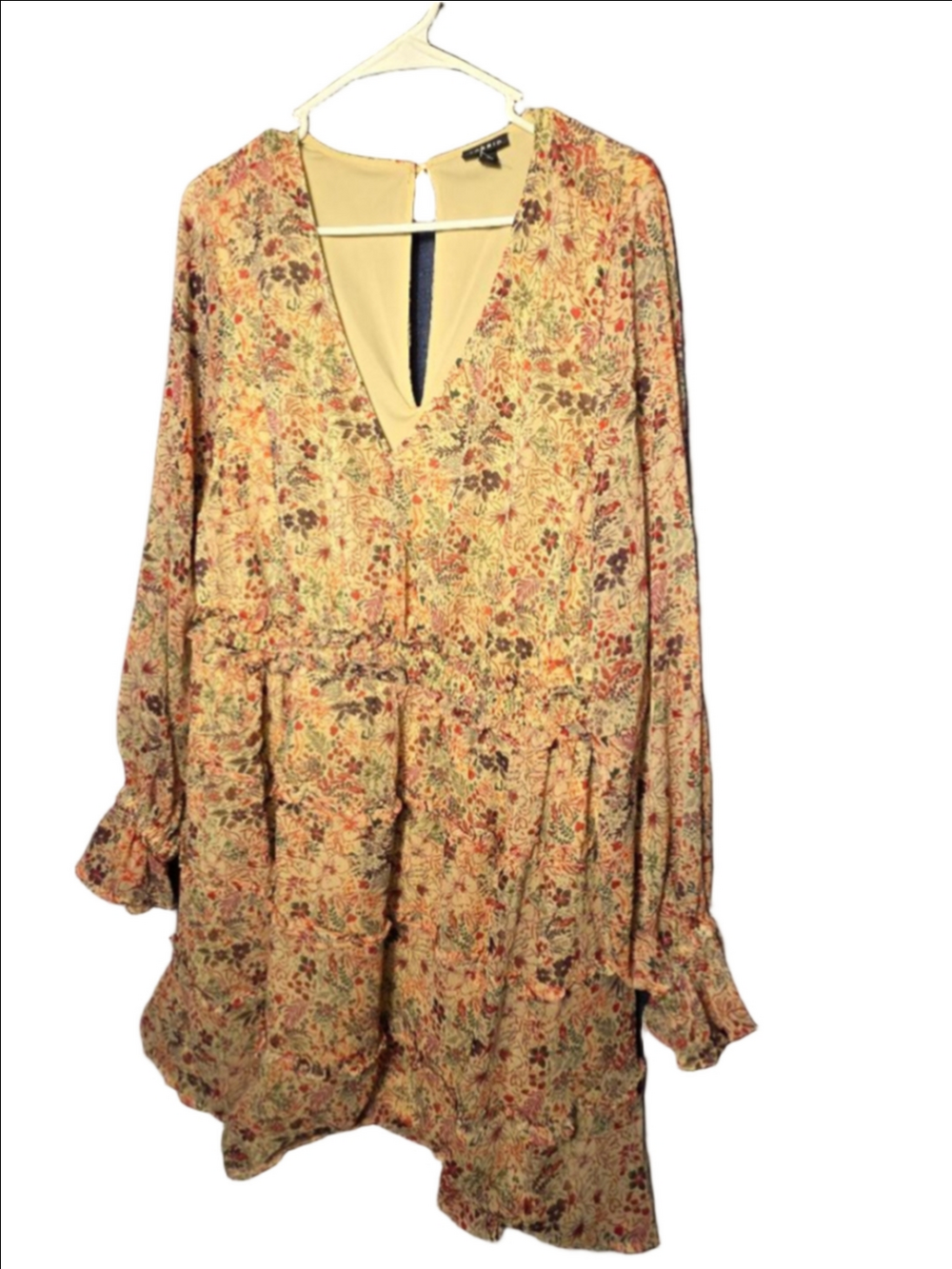 torrid Floral Long Sleeve Tiered Dress in Cream and Rust